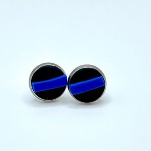 Thin blue line handmade clay earrings brand NEW made to order